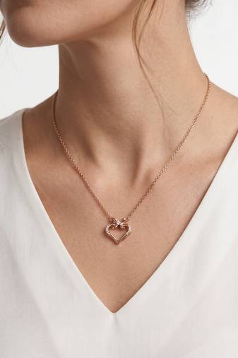 925 Sterling Silver Rose Gold Plated Bow Heart Pendant Necklace  Set for Women