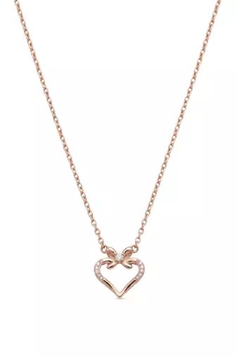 925 Sterling Silver Rose Gold Plated Bow Heart Pendant Necklace  Set for Women