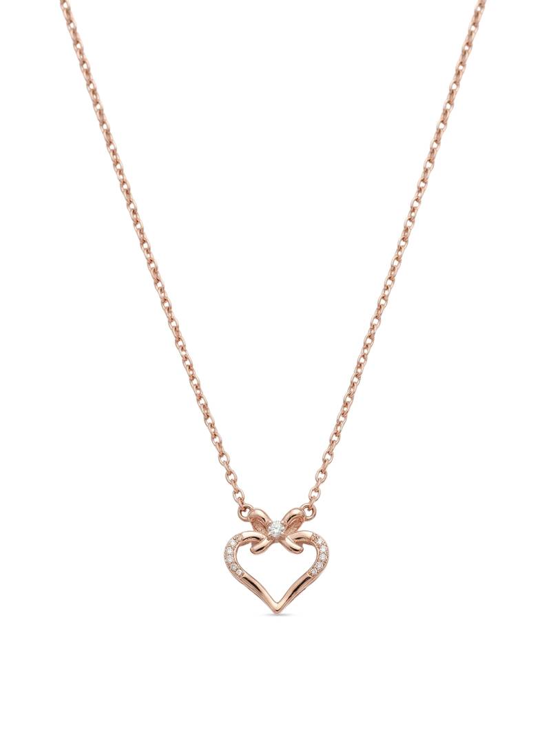 925 Sterling Silver Rose Gold Plated Bow Heart Pendant Necklace  Set for Women