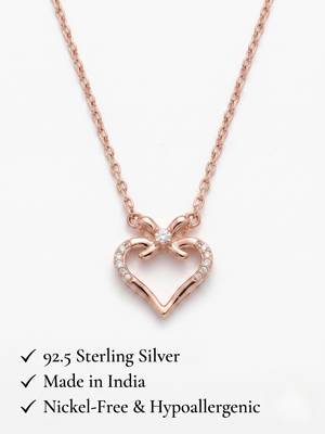 925 Sterling Silver Rose Gold Plated Bow Heart Pendant Necklace  Set for Women 4