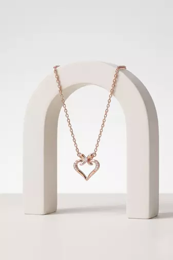 925 Sterling Silver Rose Gold Plated Bow Heart Pendant Necklace  Set for Women