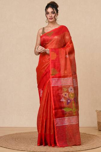 Red texture design tissue soft saree