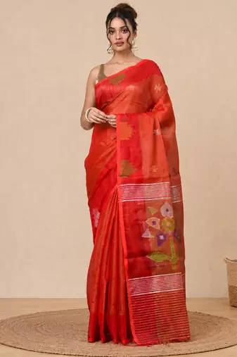 Red texture design tissue soft saree