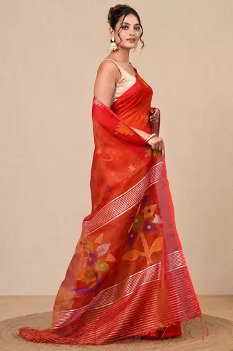 Red texture design tissue soft saree