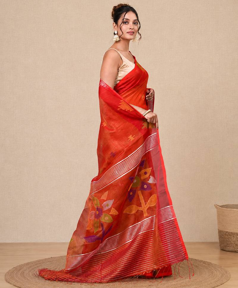 Red texture design tissue soft saree