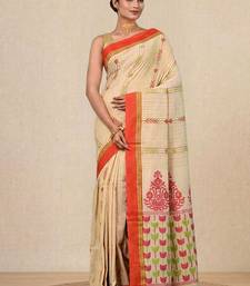 beige geometric pattern cotton blend soft saree