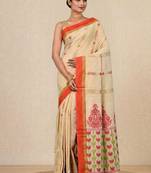 beige geometric pattern cotton blend soft saree