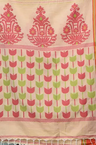 beige geometric pattern cotton blend soft saree