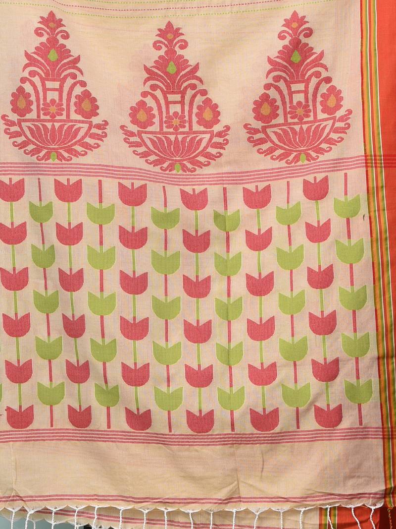 beige geometric pattern cotton blend soft saree