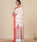 white geometric pattern cotton blend soft saree