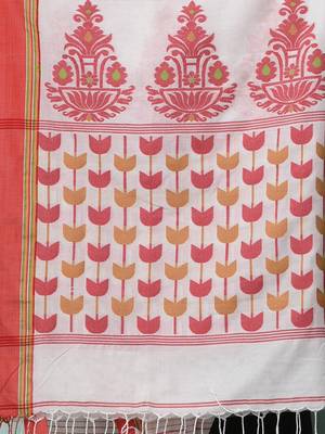 white geometric pattern cotton blend soft saree 3
