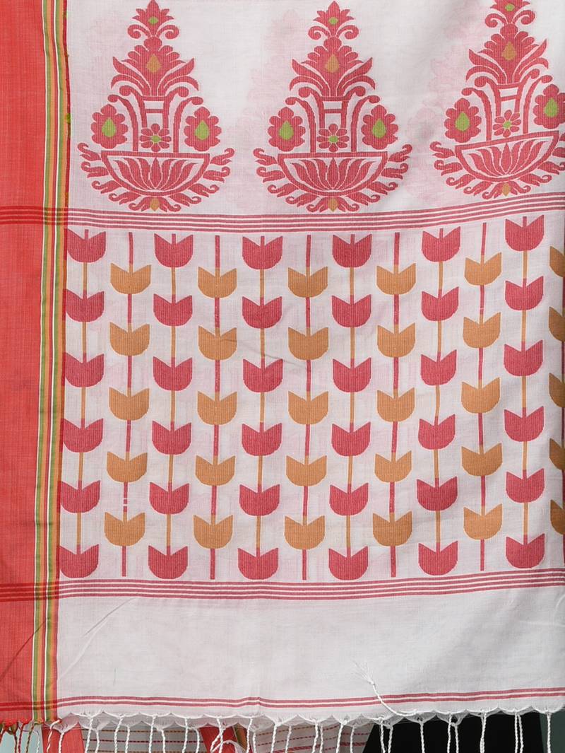 white geometric pattern cotton blend soft saree