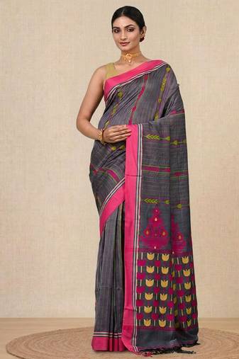 grey geometric pattern cotton blend soft saree