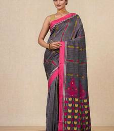 grey geometric pattern cotton blend soft saree