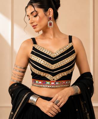 Black Cotton Gamthi Work Lehenga Choli with Georgette Dupatta 4
