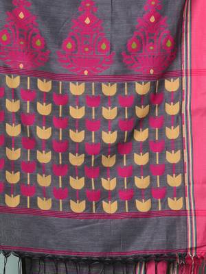 grey geometric pattern cotton blend soft saree 4