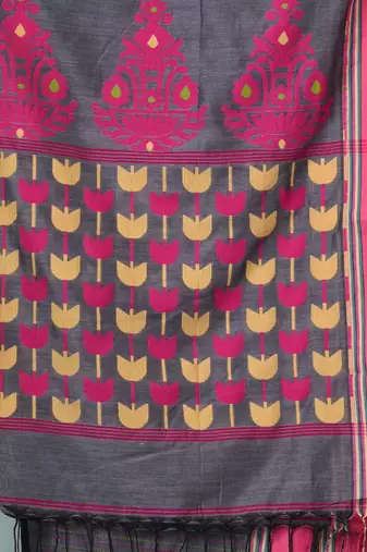 grey geometric pattern cotton blend soft saree