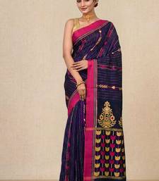 blue geometric pattern cotton blend soft saree