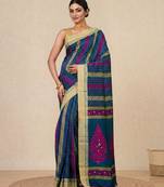 Sapphire blue geometric pattern cotton blend soft saree