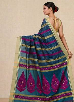 Sapphire blue geometric pattern cotton blend soft saree 3
