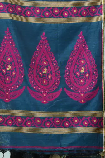 Sapphire blue geometric pattern cotton blend soft saree