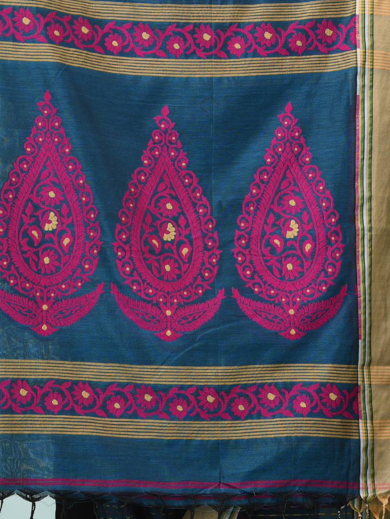 Sapphire blue geometric pattern cotton blend soft saree
