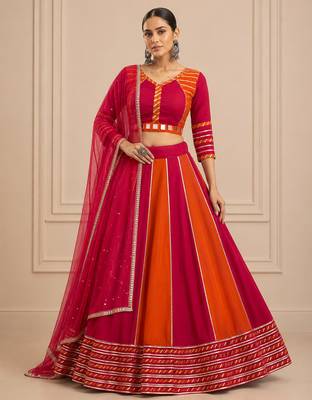 Rani pink Cotton Handwork Navratri Lehenga Choli 3