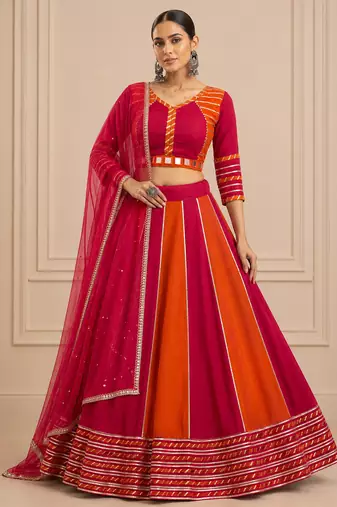 Rani pink Cotton Handwork Navratri Lehenga Choli