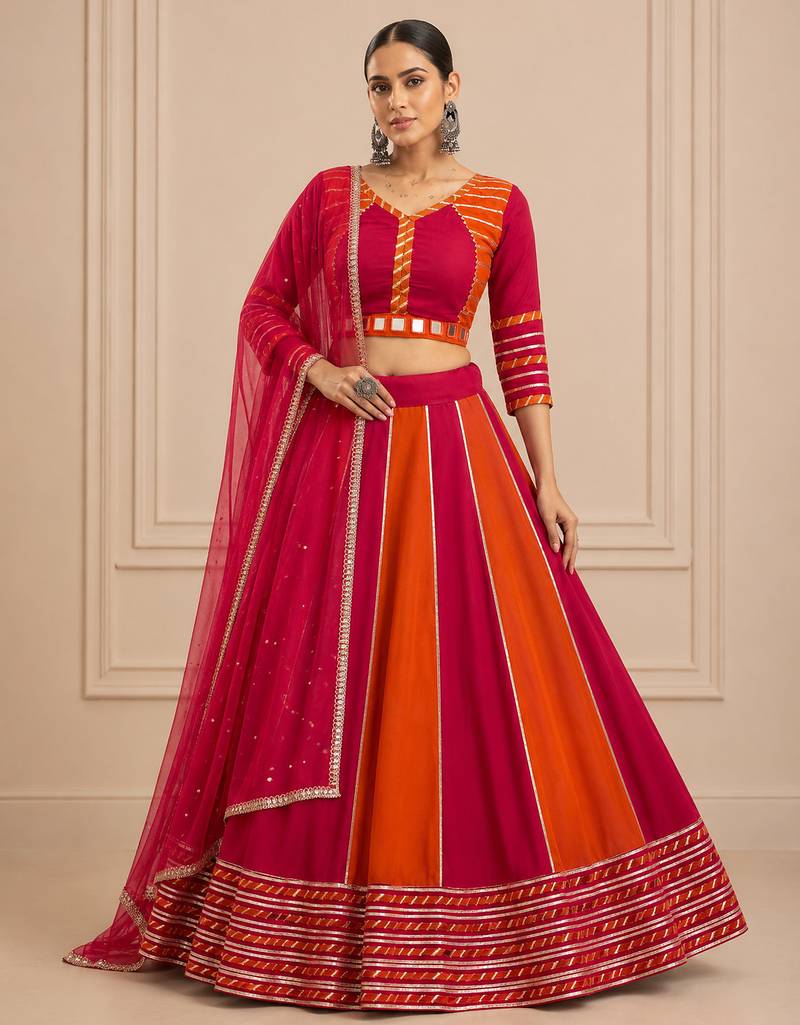 Rani pink Cotton Handwork Navratri Lehenga Choli