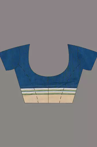 Sapphire blue geometric pattern cotton blend soft saree