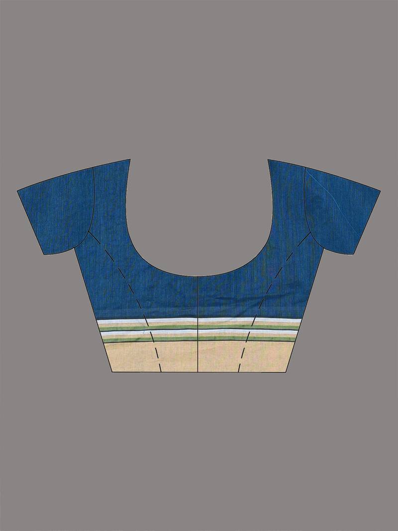 Sapphire blue geometric pattern cotton blend soft saree