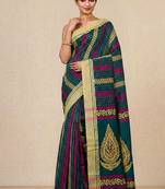 green geometric pattern cotton blend soft saree