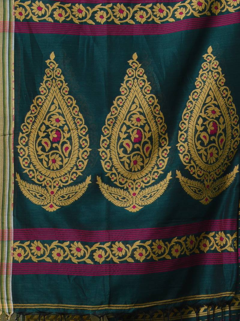 green geometric pattern cotton blend soft saree