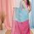 elegant sky blue and pink resham saree with zari border
