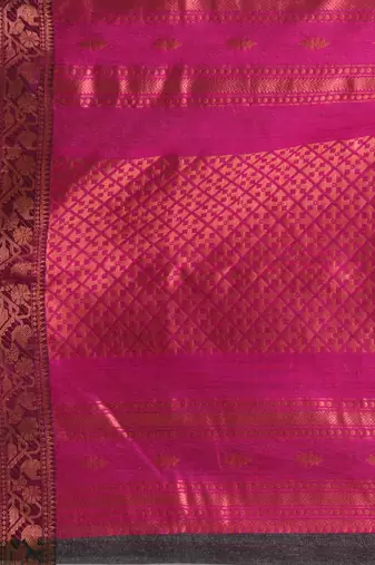 elegant black and magenta resham saree with zari border