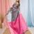 elegant grey and pink resham saree with zari border