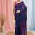 Elegant navy blue linen saree with floral embroidery
