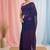 Elegant navy blue linen saree with floral embroidery