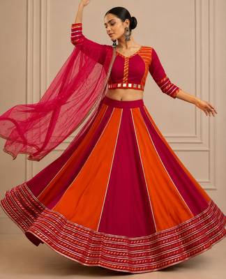 Rani pink Cotton Handwork Navratri Lehenga Choli 4