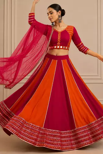 Rani pink Cotton Handwork Navratri Lehenga Choli