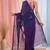 Elegant navy blue linen saree with floral embroidery