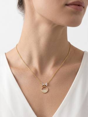 925 Sterling Silver Gold Plated Bow Circle Pendant Necklace Set  for Women 1