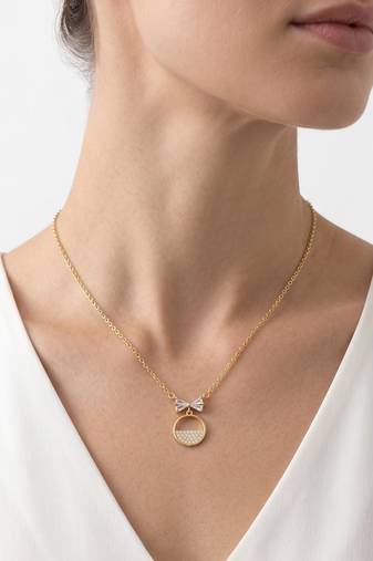 925 Sterling Silver Gold Plated Bow Circle Pendant Necklace Set  for Women