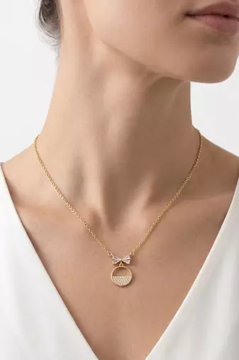 925 Sterling Silver Gold Plated Bow Circle Pendant Necklace Set  for Women