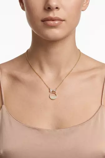 925 Sterling Silver Gold Plated Bow Circle Pendant Necklace Set  for Women