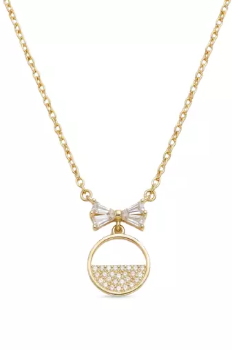 925 Sterling Silver Gold Plated Bow Circle Pendant Necklace Set  for Women