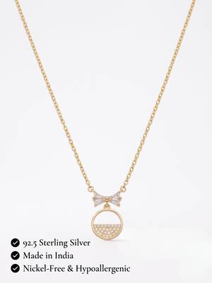 925 Sterling Silver Gold Plated Bow Circle Pendant Necklace Set  for Women 4
