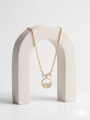 925 Sterling Silver Gold Plated Bow Circle Pendant Necklace Set  for Women 5