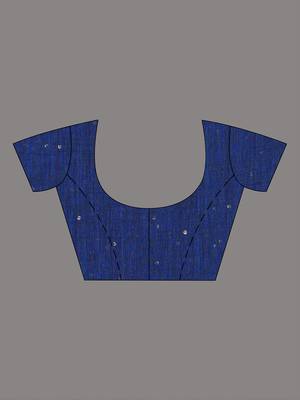 Elegant navy blue linen saree with floral embroidery 5