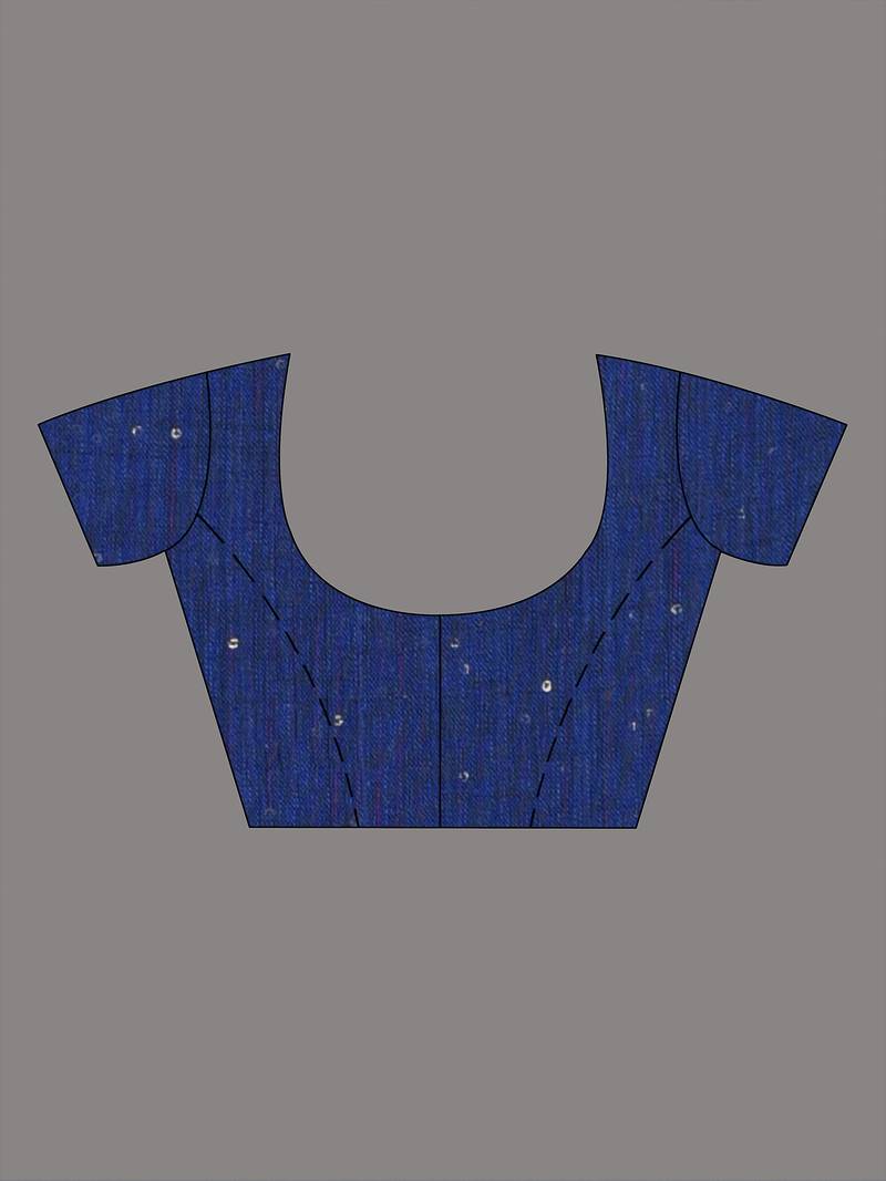 Elegant navy blue linen saree with floral embroidery